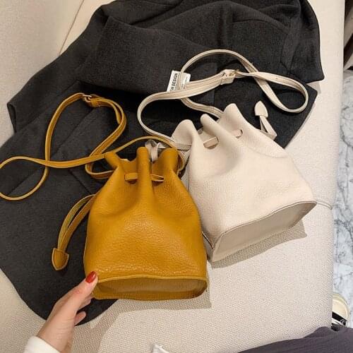 High Quality Soft PU Leather Casual Bucket Shoulder Bag for Women 2021 New Luxury Designer Crossbody Drawstring Bags Handbag Hot