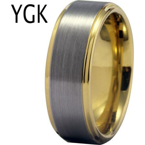 YGK Wedding Jewelry Dull Polish Surface Classic Golden Step Tungsten Ring for Men Bridegroom Wedding Engagement Anniversary Ring