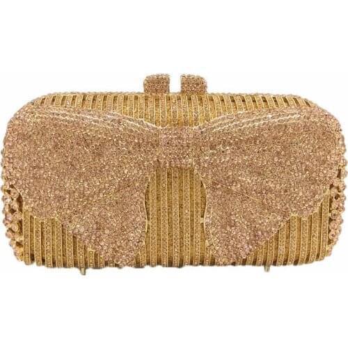 18x10CM Metal Diamond Women Bow Pattern Jewel Bag Dinner Bag Rhinestone Clutch Bag Chain Bag a6615