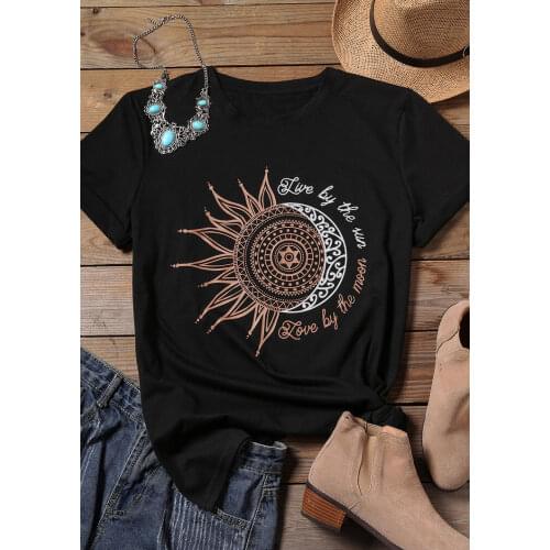 Tops Tee Women 2019 New Black T-shirt Female Print O-Neck Tees Fashion Femme T shirt Casual Tops Tee Vintage Womens T shirt