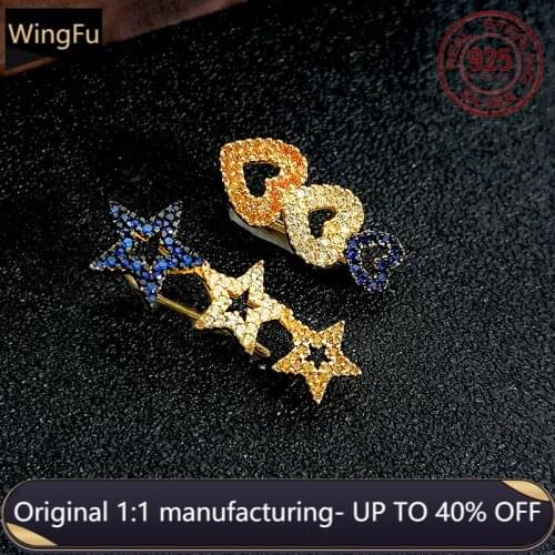 S925 sterling silver golden zircon hollow heart-shaped five-pointed star ear clip luxury brand Monaco jewelry earrings