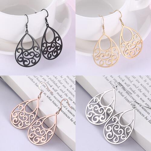 Dawapara Vintage Filigree Women Earrings Rose Golden Black Stainless Steel Jewelry Hollow Cut Out Drop Earrings Jewelry