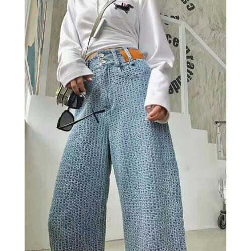 Breathable Jeans Womens 2021 Summer High Waist Wide Leg Pants Casual Woven Mopping Wide Leg Jeans Pants