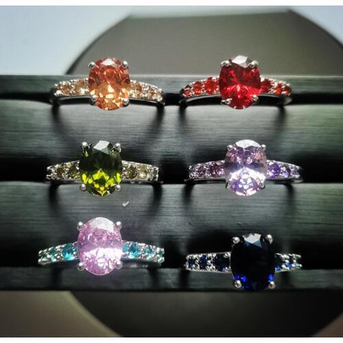 Lingmei Womens Fashion Silver Color Wedding Rings Oval Zircon Engagement Jewelry Size 6-13 Christmas Birthstone Gifts Wholesale