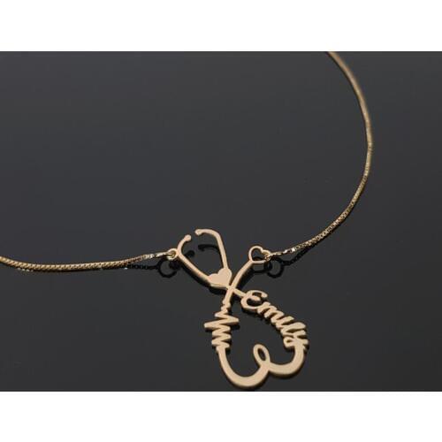 Women Choker Name Stethoscope Necklace Personalized Physician Medical Heartbeat Pendants Custom Jewelry Graduation Gift Bijoux