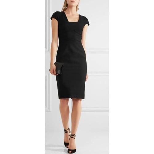 Slim Office Lady Elastic Pencil Dresses Fashion 2019 New High Waist Square Collar Women Dress Solid Black Zipper Vestidos