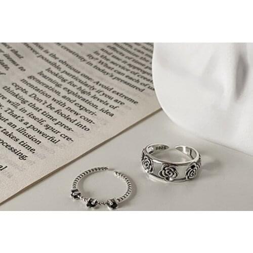 Dreamhonor Women 925 Sterling Silver Retro Vintage Rose Flower Open Rings For Women 2021 Fashion Gift Jewelry