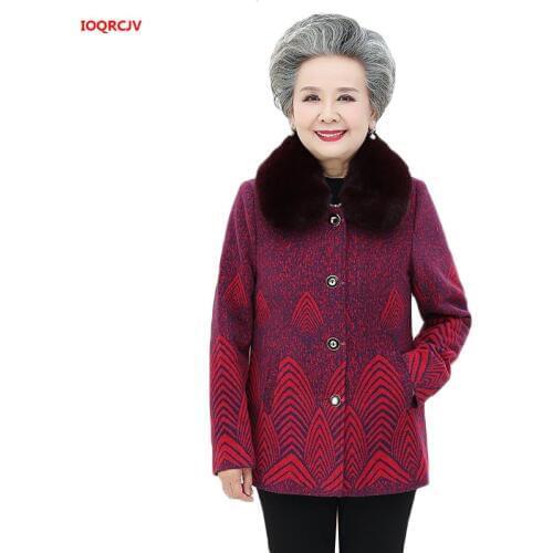 Old Women Winter Warm Jacket And Coat 2019New Middle-aged Elderly Fur Collar Thicken Coats Female Elegant Short Outerwear W1463
