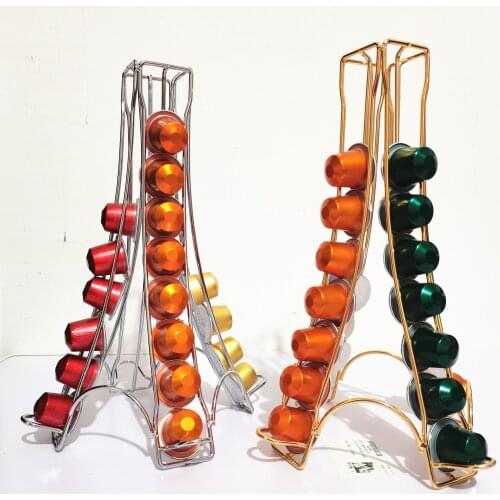 Gold Coffee Rack Nespresso Pod Holder Rotatable Display Racks Stainless Steel Metal Rotate Capsule Storage Rack