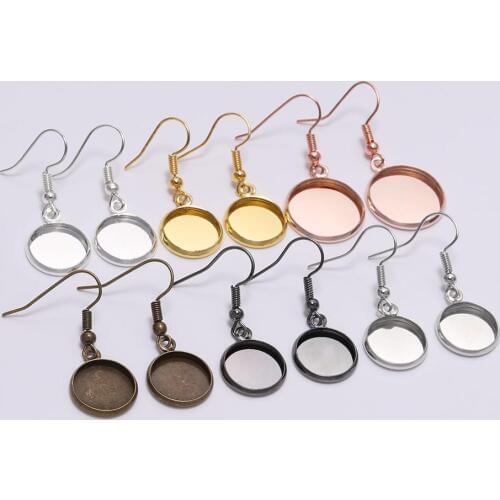 10pcs 12 16 18 20 25mm Gold Cabochon Cameo Blank Base Settings findings Ear Hook Earring For Jewelry Making Supplies DIY