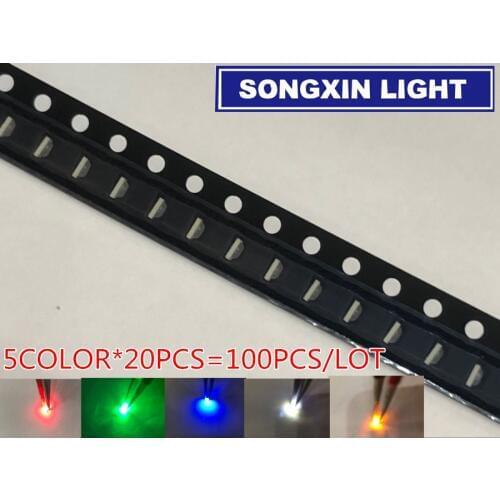 100pcs (5 colors x 20pcs) Side SMD 0805 (0802) LED White Red Green Yellow Blue Light Emitting Diode SMT Lamp Assorted Kit