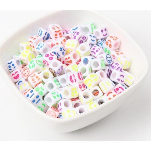 100Pcs 6mm Mixed Acrylic smile Face Cube beads Spacer Loose Beads For jewelry making Diy craft YKL0220