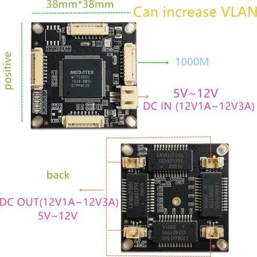 10/100/1000M 4 port gigabit Ethernet switch pcba for embedded integrated module DC 5V 12V1A-3A IN DC OUT VLAN Through current