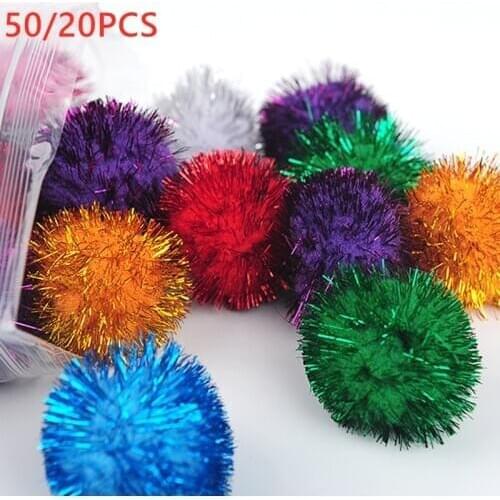 20/50 Pcs 3.5cm Glittering Tinsel Springs Pompons Balls Cat Toy Colorful Pompoms Balls With Spritz Glitzy Tinsel Pet Toy Supply