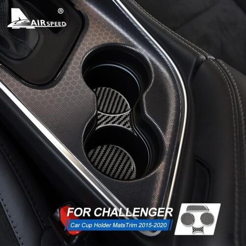 AIRSPEED for Dodge Challenger 2015-2020 Accessories Carbon Fiber Interior Trim Car Cup Holder Mats Trim Cover Sticker Decoration