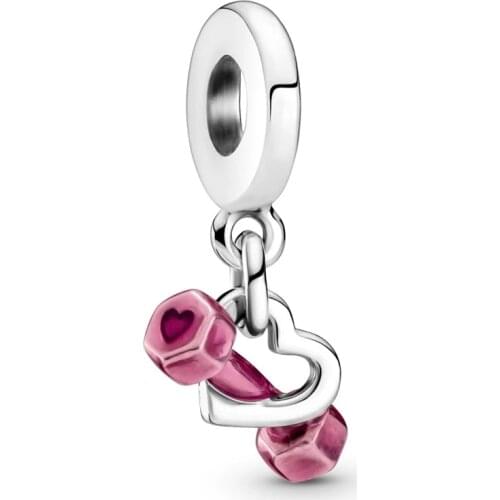 2021 New Autumn Charm 100% 925 Sterling Silver Dumbbell Heart Dangle Charms Beads Fit Bracelets And Necklace DIY Accessories