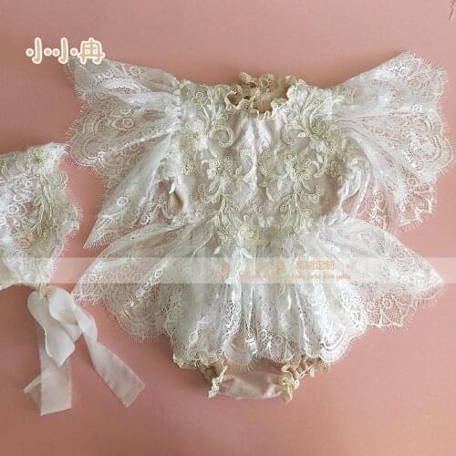 2021 Baby Girls Romper Set Newborn Christening Romper Dress + Bonnet Flower Lace Romper Jumpsuit Outfit Playsuit Clothes