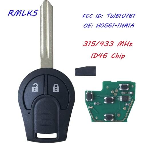 Remote Key Fob 315MHz 433MHz ID46 PCF7936 Chip Fit For Nissan Juke March Qashqai Sunny Sylphy Tiida X-Trail FCC TWB1U761