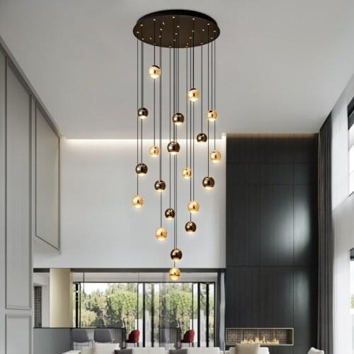 Duplex building chandelier luxury villa living room lamp creative ball crystal lamp pick high school empty staircase lighting