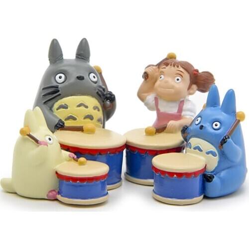4pcs/lot My Neighbor Totoro Kiki Kikis Delivery PVC Cat Action Figure Doll Musical Instruments Resin Plastic Model