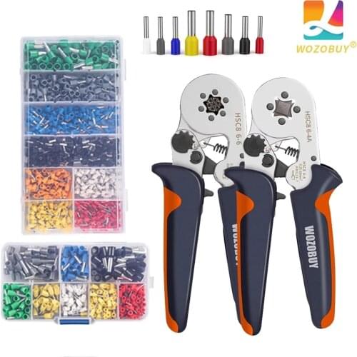 Ferrule Crimping Tool Kit - WOZOBUY Ferrule Crimper Plier,Self-adjustable Ratchet Wire Crimping Tool Kit with Wire Terminals