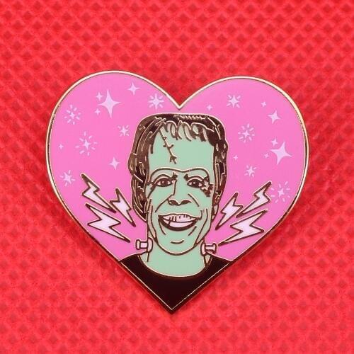Herman Munster enamel pin pink heart shape brooch horror art badge 80s fans artist gift Frankenstein Halloween Christmas jewelry