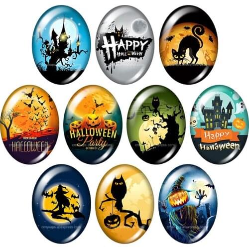 Halloween pumpkin bat ghost 13x18mm/18x25mm/30x40mm mixed Oval photo glass cabochon demo flat back Jewelry findings TB0010