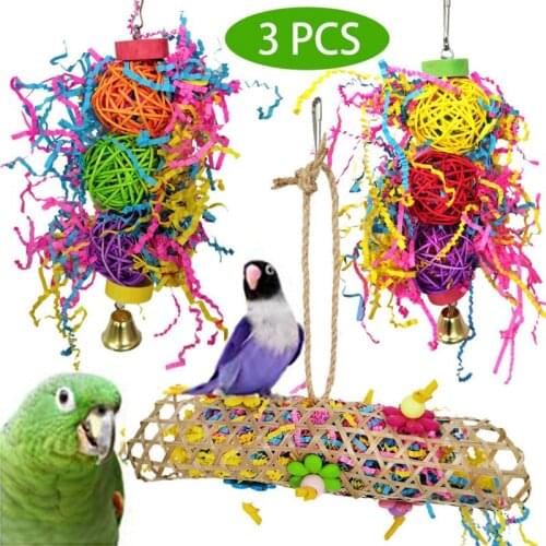 Parrot Gnawing Toy Bird Toy Drawing Rattan Ball String Pulling 3-piece Suit