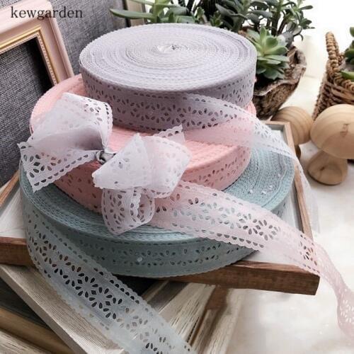 Kewgarden 3cm 1.25" Hollow Voile Ribbons Handmade Tape DIY Hairbow Lace Gauze Satin Ribbon Packing Riband Webbing 5 Yards