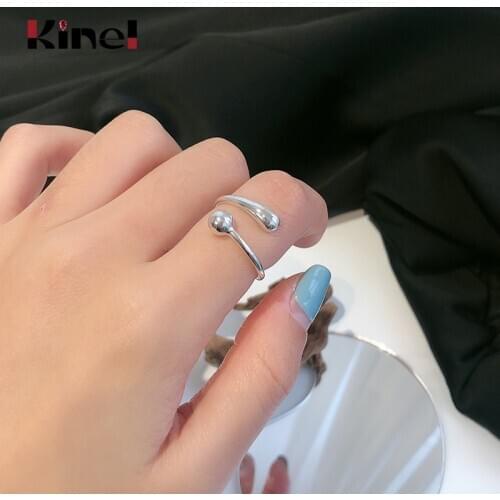Kinel Hot Sale Authentic Silver 925 Jewelry Geometric Round Beads Adjustable Finger Ring for Women Party Gift