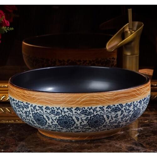 China Artistic Procelain Handmade Europe Vintage Lavabo Washbasin Ceramic Bathroom Sink Counter Top ceramic special wash basin