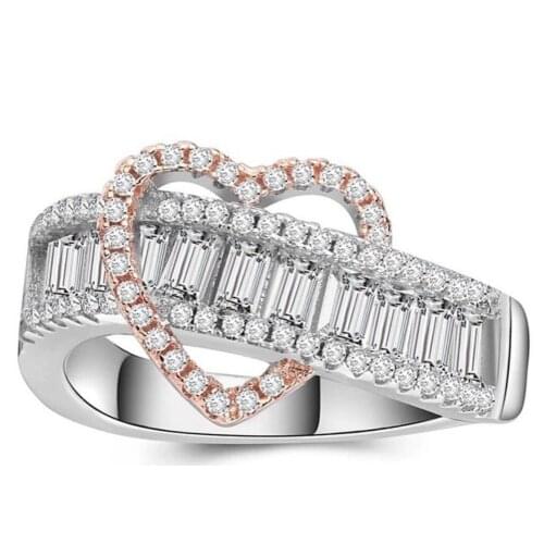 Heart gemstone ring Fashion 925 Sterling silver & rose gold Simulated Diamond Wedding Rings for Women Cocktail jewelry gift