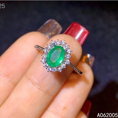KJJEAXCMY fine jewelry 925 sterling silver inlaid natural gemstone Emerald Female new ring luxury Support test with box