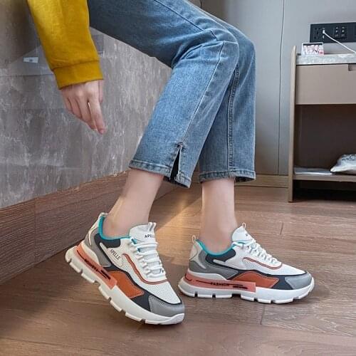 Fashion Women Shoes Korean Breathable Thick Sole Mixed Colors Platform Sneakers Women Lace Up Spring Tennis Casual Shoes Woman