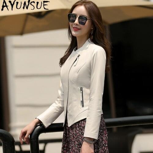 AYUNSUE Korean Real Sheepskin Coat Women Genuine Leather Jacket White Short Coats and Jackets Womens Clothing Chaqueta De Mujer