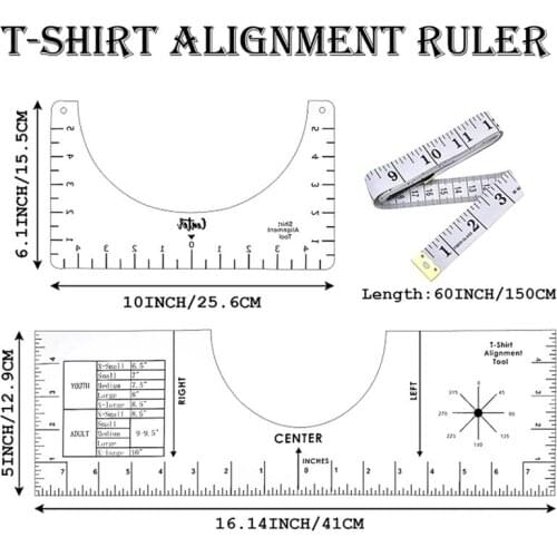 Clothing Ruler Alignment Tool Set Acrylic T-shirt Alignment Gadget with Sewing Rule DIY Making Sewing Accessory 3pcs or 4pcs/Set