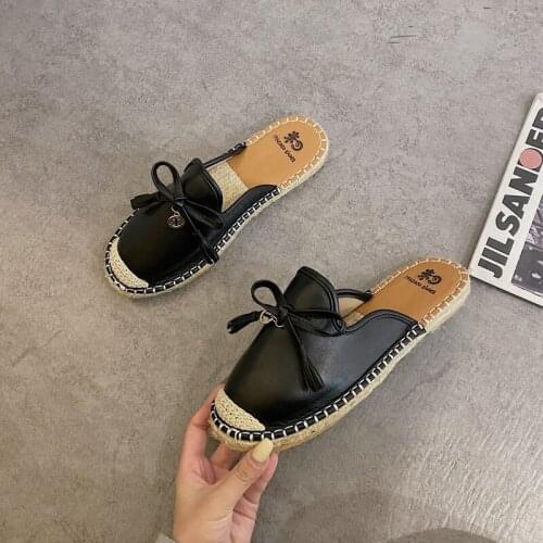 Cute Leather Mules Women Slippers Low Heel Outdoor Slippers Slides Summer Sandals Fashion Bow-knot Woman Shoes Flip Flops Women