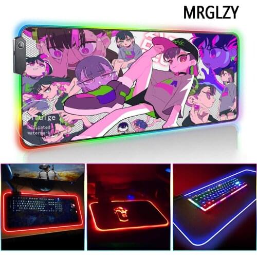 MRGLZY Anime Cute Cool Girl Mouse Pad LED Light RGB Gamer Drop Shipping Large Desk Mat Gaming Accessories for Laptop Keyboard