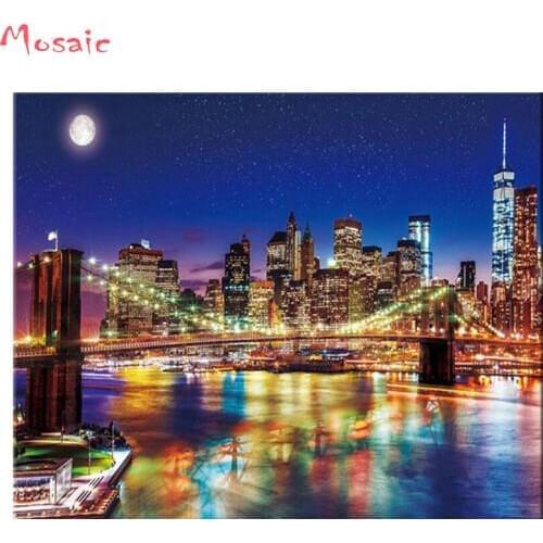 New york 3d diy Diamond painting Cross Stitch kit Diamond Embroidery Night bridge home decor landscape diamond mosaic picture