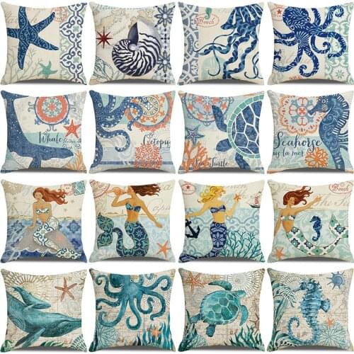 Retro Style Marine Life Mermaid Princess Pillowcase Pillowcase Cushion Cover Office Home Cushion Cover