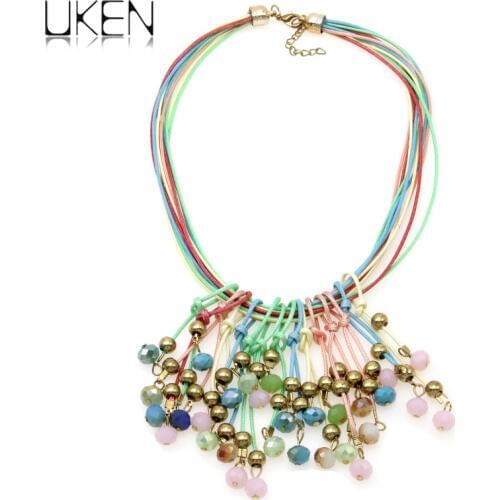 UKEN Bohemian New Chic Choker Necklace Handmade Yarn Strip Crystal Tassel Statement Necklaces & Pendants Maxi Jewelry N4103
