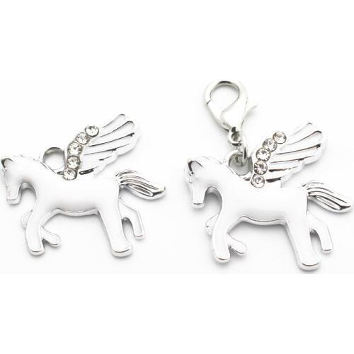 New Arrived 20pcs/lot Metal Enamel Horse Pegasus Rhinestone Dangle Charms Lobster Clasp Charms Fit DIY Bracelet Necklace Jewelry