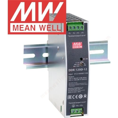 Original Mean Well DDR-120D-12 Din Rail Type DC-DC Converter meanwell 12V/10A/120W DC to DC Power Supply 67.2-154Vdc input