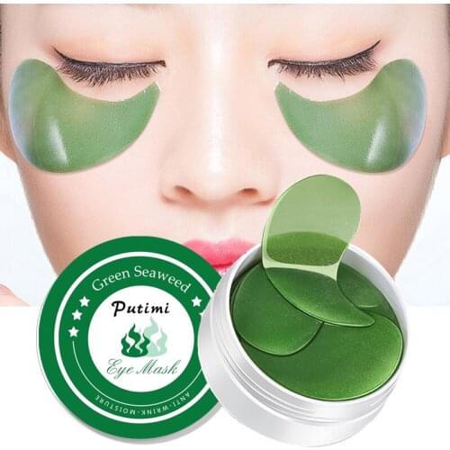 PUTIMI 50/60PCS Eye Patches Mask Hyaluronic Seaweed Moisturizing Eye Mask Dark Circles Eye Bags Remove Anti Wrinkle Skin Care