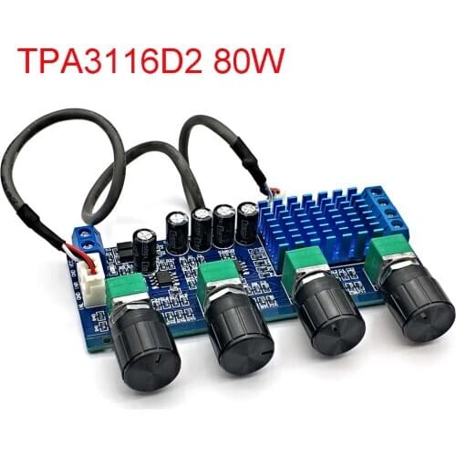 80W*2 TPA3116 Stereo Audio Digital Amplifier Board TPA3116D2 Speaker Bass Mediant Tweeter Tone Adjustment Board DC12-24V 5A