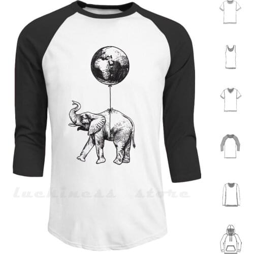 Floating Elephant Hoodies Long Sleeve Elephant Balloon Balloons World Globe Global Countries Travel