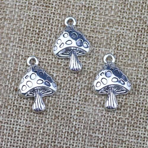 10 Pieces 17*26mm Mixed Alloy Antique Silver Color Mushroom Charms Vintage Pendant Accessory For DIY Jewelry Making