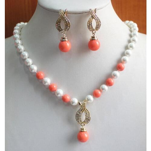 Freshwater Pearls Beautful New jewelry choke Design 8mm Mixed Color Pearl Necklace+14mm Earring Pendant Jewelry Set Plated