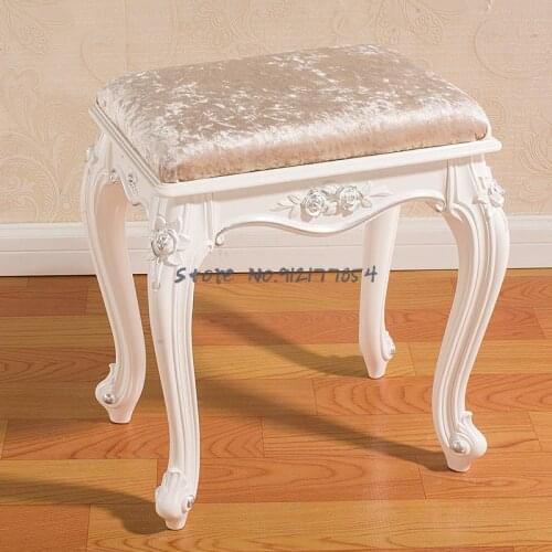 European-style simple white solid wood dressing table stool Korean pastoral dressing stool manicure makeup chair bedroom stool
