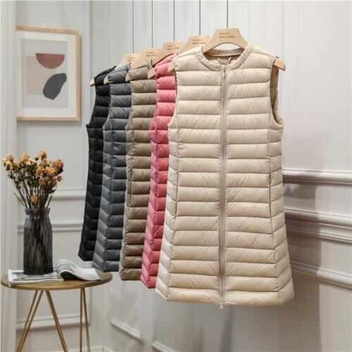 Down Coat Women Ultralight 2020 New Winter Round Neck Zipper Slim Long Duck Down Vest Portable Sleeveless Fashon Warm Waistcoat